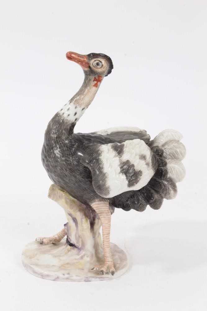 Lot 110 - 19th century continental porcelain model of an Ostrich, underglaze blue mark to base, 17cm height