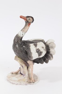 Lot 110 - 19th century continental porcelain model of an Ostrich, underglaze blue mark to base, 17cm height