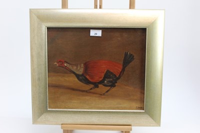 Lot 20 - J. Box, pair of oils on canvas board - Fighting Cocks, signed, in glazed gilt frames, 29cm x 34cm