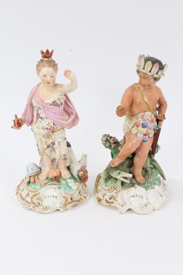 Lot 99 - Two Derby porcelain figures emblematic of the continents, c.1800, to include Europe and America, inscribed numbers to bases, 22cm height