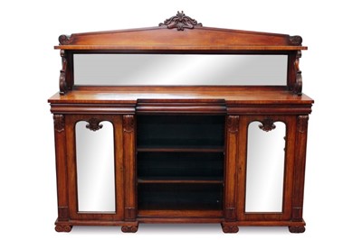 Lot 781 - William IV rosewood chiffonier with mirrored back and label verso