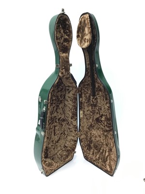 Lot 31 - Good quality cello case by Paxman Ltd., with metallic green finish, together with cello bow, internal measurement approximately 132cm