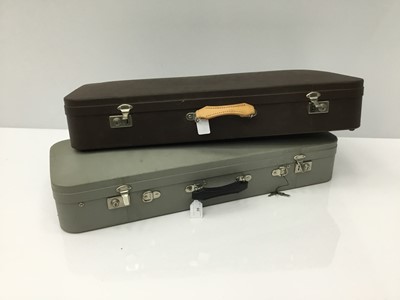 Lot 35 - Good quality violin case by Paxman Ltd., grey finish and silk lined fitted interior, together with a similar double violin case (partially unfinished) (2)