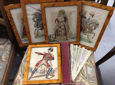 Lot 362 - Set of five theatrical hand coloured prints and vintage fan