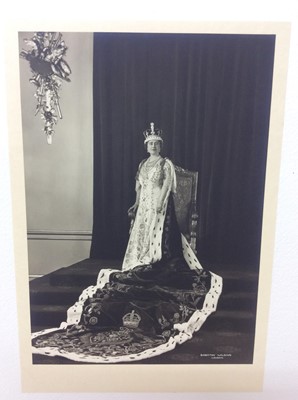 Lot 58 - H.M. Queen Elizabeth , fine 1937 Dorothy Wilding black and white portrait photograph of the Queen in her Coronation day robes and crown , mounted on card with photographers stamp to print and label...