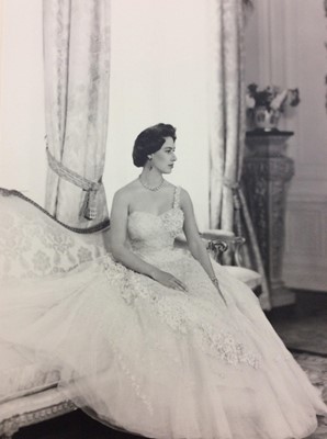 Lot 67 - H.R.H The Princess Margaret , fine late 1950s Cecil Beaton black and white portrait photograph of the beautiful Princess wearing a ball gown , mounted on card signed by the photographer and with fo...