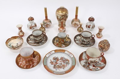 Lot 144 - Collection of Japanese ceramics, including several matching cups and saucers and several miniature Satsuma and Kutani vases, the largest measuring 14.5cm height