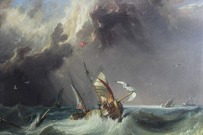 Lot 172 - Clarkson Stansfield (1793-1867), oil on canvas, Shipping stormy seas, in original gilt frame, 50 x 70cm