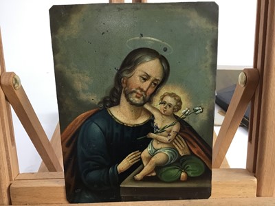 Lot 162 - Late 18th century Continental School, a pair of oils on metal of religious subjects, unframed, each 17 x 13cm
