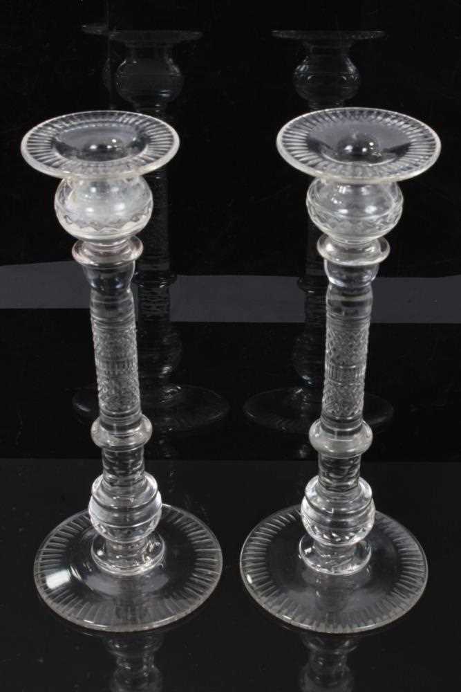 Lot 15 - Good pair of Victorian cut glass candlesticks, 30.5cm height