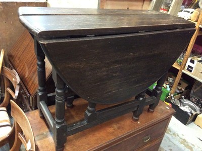 Lot 1025 - Old oak drop lead table with end draw on turned and block legs