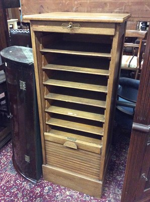 Lot 1033 - Oak stationery cabinet with numerous slides and tambour shutter