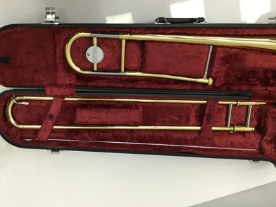 Lot 91 - Yamaha brass trombone, Model M1, with Yamaha 12c mouthpiece, cased, as new condition