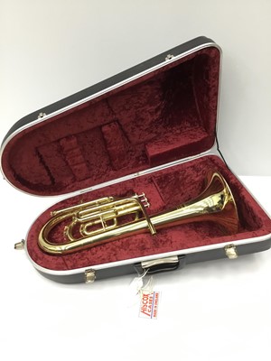 Lot 98 - B & S brass tenor horn, model 150A, serial number 32080, cased, as new condition