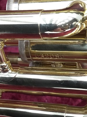 Lot 98 - B & S brass tenor horn, model 150A, serial number 32080, cased, as new condition