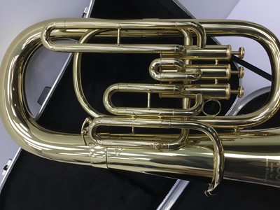 Lot 100 - Boosey & Hawkes 400 brass baritone serial number 211073, with 11CB mouthpiece, cased, as new condition