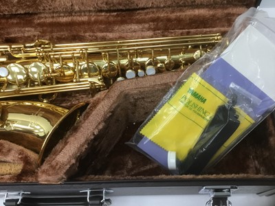 Lot 109 - Yamaha brass alto sax, model YAS-32, serial number 107535, cased, as new condition