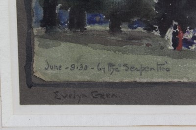 Lot 207 - Evelyn Green (early 20th century) watercolour 'By the Serpentine'