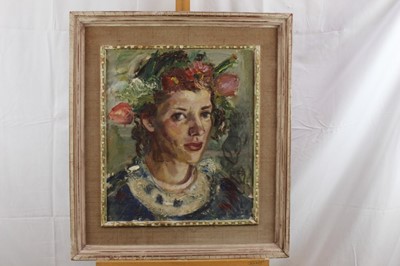 Lot 209 - Manner of Omega School oil on board, The May Queen, indistinctly signed and dated 1940.