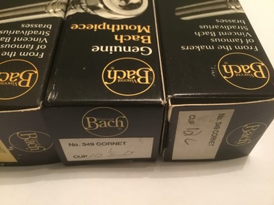 Lot 53 - Five Bach 349 cornet mouthpieces - 3C (2), 11D, 10 1/2D, 12C. All boxed and new
