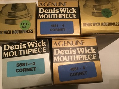 Lot 58 - Three Dennis Wick cornet mouthpieces and two Denis Wick trumpet mouthpieces, all boxed and new