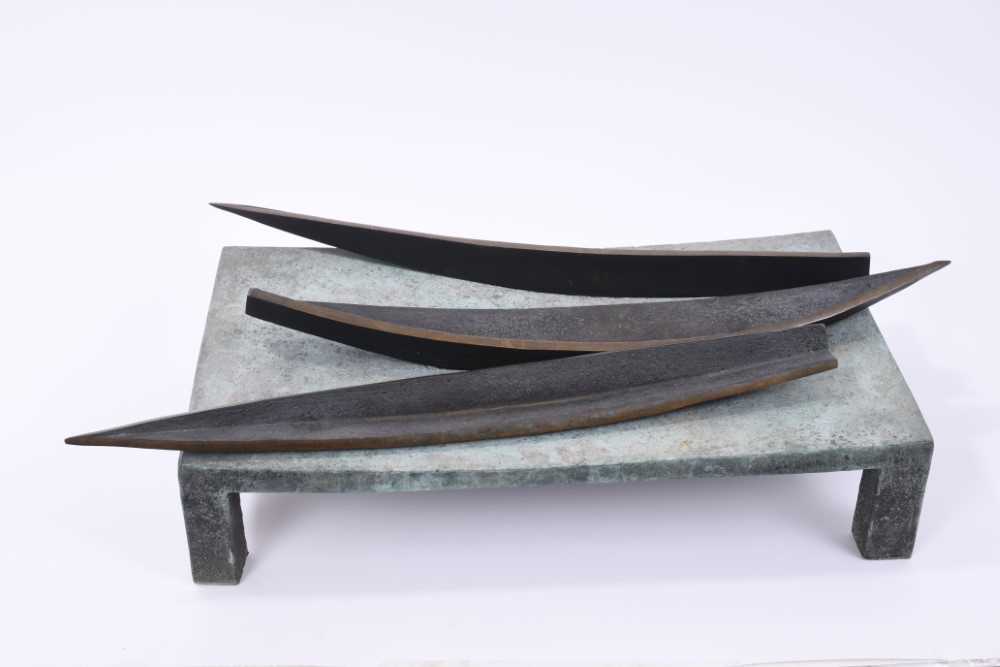 Lot 1049 - *Jonathan Clarke cast bronze sculpture - three boats on a platform