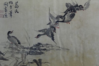 Lot 338 - Five Chinese brush and ink paintings of ducks