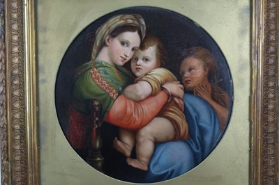 Lot 173 - After Raphael, mid 19th century oil on canvas - The Madonna and Child with St. John, tondo, 34cm diameter, in gilt frame