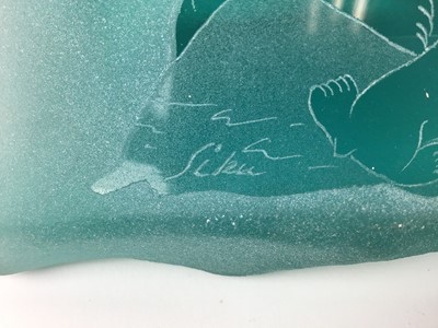 Lot 234 - Ten Canadian Inuit etched and engraved frosted sea glass paperweights by Siku and others (10)