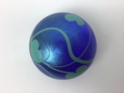 Lot 108 - John Ditchfield Blue lustre paperweight with green Lily pads