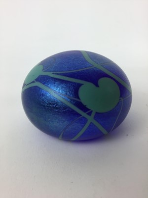 Lot 611 - John Ditchfield Blue lustre paperweight with green Lily pads