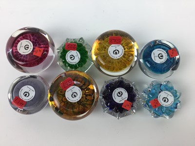 Lot 607 - Eight John Deacons art glass paperweights (8)