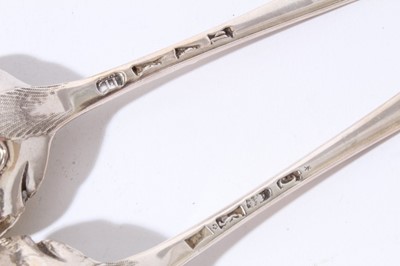 Lot 129 - Pair of George III Old English pattern table spoons with engraved initials, later converted to 'Berry Spoons' (various dates and makers) in velvet lined fitted case, 3.5oz, each 21.5cm in length