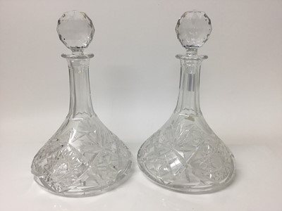 Lot 340 - Pair decorative  cut glass ships decanters