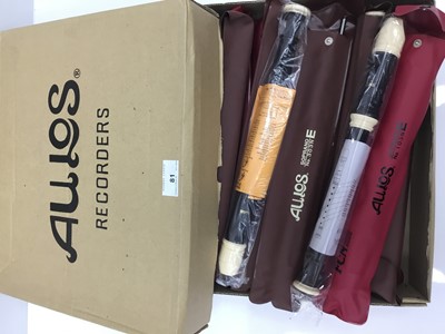 Lot 81 - Eight Aulos soprano recorders model 303N, together with eight 103N soprano recorders, all cased and as new
