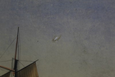 Lot 182 - Italian School, 19th century, gouache - Vesuvius by night, 13cm x 18cm, 19th century gouache depicting S.S. Jacob Bricht at sea, 25cm x 34cm, pair of Chinese school gouaches depicting Junks, 21cm x...