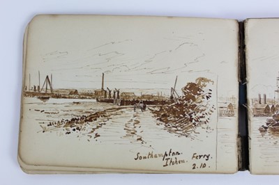 Lot 186 - Charming late Victorian artists sketch book containing approximately 127 sketches to include views of Padstow, Itchen, Beaulieu, Guernsey, Sark, St Michaels Mount, Dinan and many others, circa 1895...