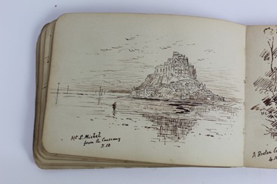 Lot 186 - Charming late Victorian artists sketch book containing approximately 127 sketches to include views of Padstow, Itchen, Beaulieu, Guernsey, Sark, St Michaels Mount, Dinan and many others, circa 1895...
