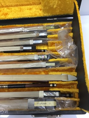 Lot 118 - Collection of violin and cello bows, various makes, appear to be inunused condition, within fabric lined case