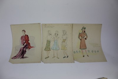 Lot 188 - Group of 1940s and 50s costume and clothing designs, four for Dorothy Ward, fifteen designs on tracing paper from Richard Steinweg studios, together with fourteen other assorted designs, all unfram...
