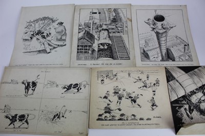 Lot 190 - Frederick Leighton Inder (1905-1983), Ipswich artist, collection of forty three pencil, pen and ink cartoons, mostly signed and inscribed, unframed, average size 37cm x 28cm