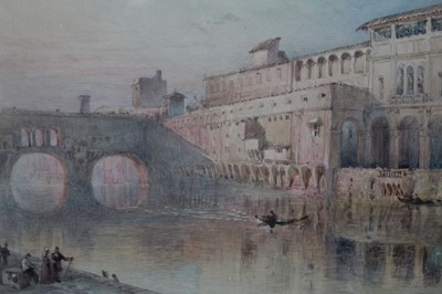 Lot 192 - William Collingwood-Smith (1815-1887) watercolour - Ponte Vecchio, Florence, signed and dated 1886, art as its label verso, in glazed gilt frame, 22cm x 31cm