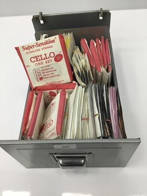 Lot 125 - Large quantity of Cello strings, including full sets and individual strings for various size instruments by Super-Sensituve, Cellosalte Dominant and others