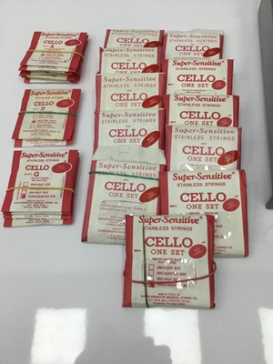 Lot 125 - Large quantity of Cello strings, including full sets and individual strings for various size instruments by Super-Sensituve, Cellosalte Dominant and others