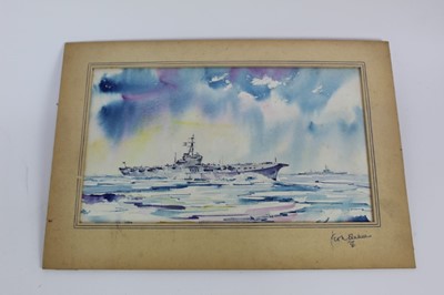Lot 194 - Group of 19th and 20th century marine drawings and watercolours to include works by J. W. Grier, 1950s watercolours of H.M.S. Belfast and Ocean and others, all unframed (13)