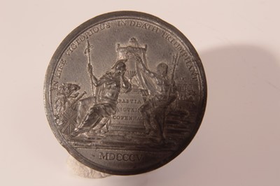 Lot 370 - G.B. - White metal Medallion - Battle of Trafalgar, Nelson Memorial 1805 Rev: Britannia, Grief Stricken etc. (diameter 52mm) VF reference C. Eimer 958 (1 medallion)
