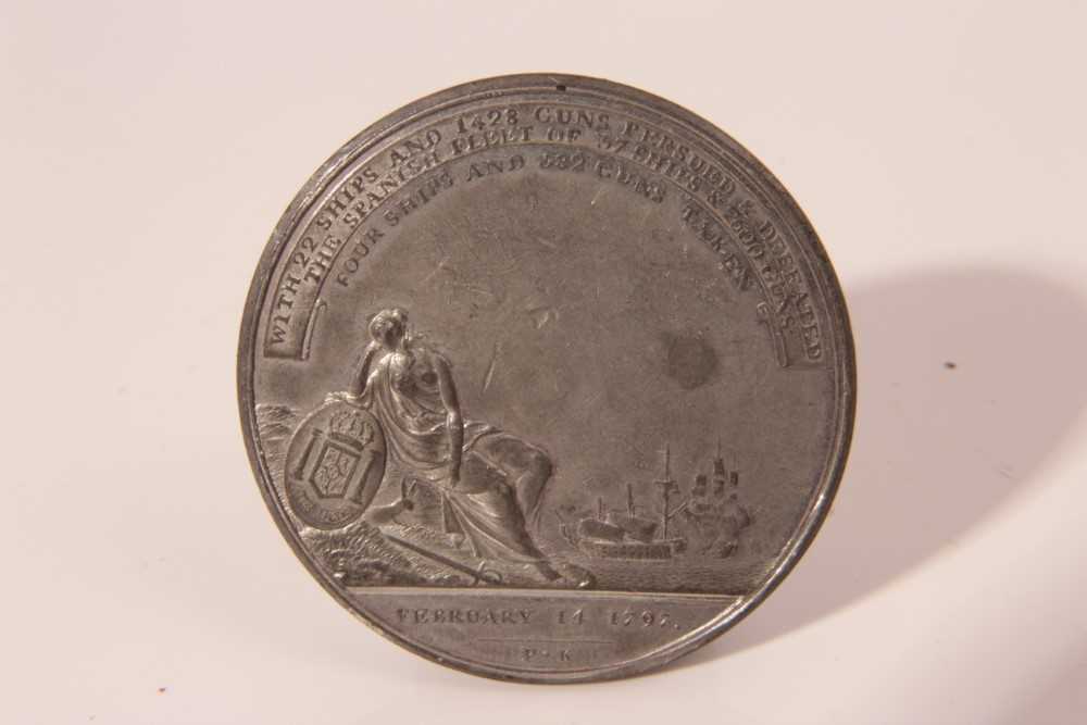Lot 376 - G.B. - White metal Medallion, Battle of Cape St Vincent 1797 Obv. bust left uniformed John Jervis Earl of St Vincent Admiral of the White, born January 26 1735, Rev: Hispana, reclining on the sea s...