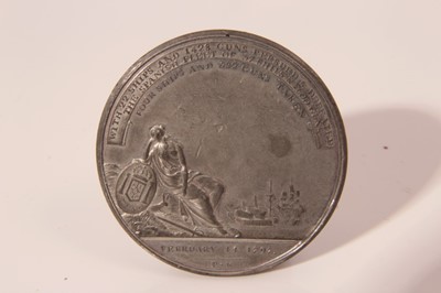 Lot 376 - G.B. - White metal Medallion, Battle of Cape St Vincent 1797 Obv. bust left uniformed John Jervis Earl of St Vincent Admiral of the White, born January 26 1735, Rev: Hispana, reclining on the sea s...