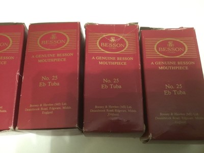 Lot 135 - Five Besson No. 25 Eb tuba mouthpieces, all boxed and in unused condition