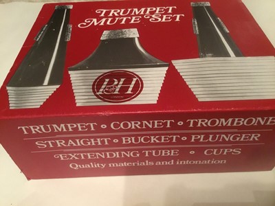 Lot 144 - P & H trumpet mute set, two Denis Wick trumpet/cornet cup mutes